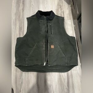 Mens Vintage Carhartt Sherpa Lined V33 355 Moss Green Size 2XL Regular Work Vest